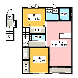 ユニヴァリィ・ハイ 2LDKの間取図画像
