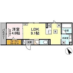 ワイズヴィラ岐南WEST 1LDKの間取図画像