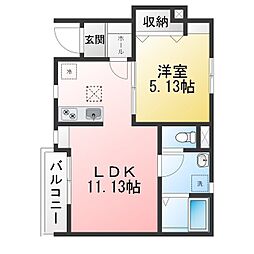リーブルファイン西川手 1LDKの間取図画像