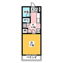 AYUMIハイツC 1Kの間取図画像