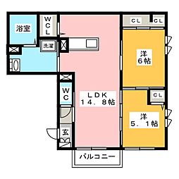 ウィステリア東鶉 2LDKの間取図画像