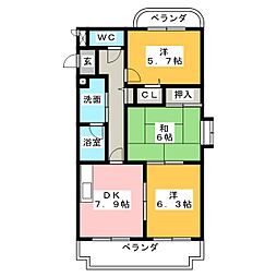 セントラルハイツ野瀬ウエスト 3DKの間取図画像