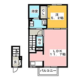 カレントヒガンウズラC 1LDKの間取図画像