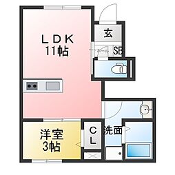 リーブルファイン中鶉II 1LDKの間取図画像