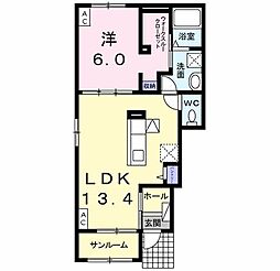 フィアクレー2 1LDKの間取図画像