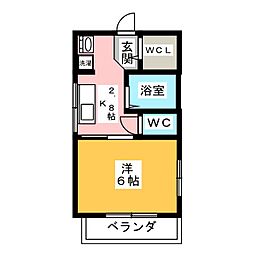 プレジールとざき 1Kの間取図画像