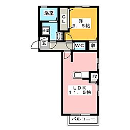 ジュネス 1LDKの間取図画像