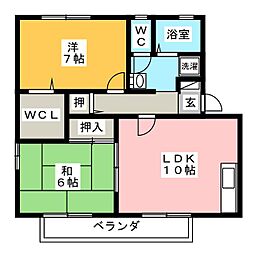 エスポワールシェモアC 2LDKの間取図画像
