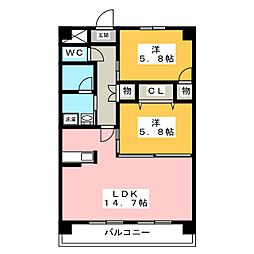本郷マンション 2LDKの間取図画像