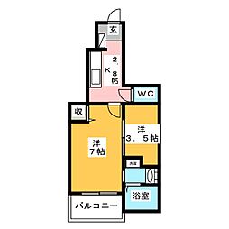 フェリシア 1Kの間取図画像