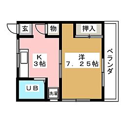 レジデンスカワダ 1Kの間取図画像