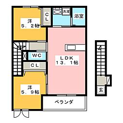 ボヌール・ハル 2LDKの間取図画像