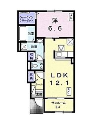 サウスカレントB 1LDKの間取図画像