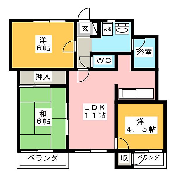 パレスホリ ｜岐阜県岐阜市萱場南１丁目(賃貸マンション3LDK・3階・61.56㎡)の写真 その2