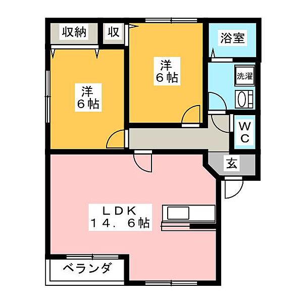 マスキャン尾花Ａ ｜岐阜県岐阜市長良(賃貸アパート2LDK・1階・57.55㎡)の写真 その2