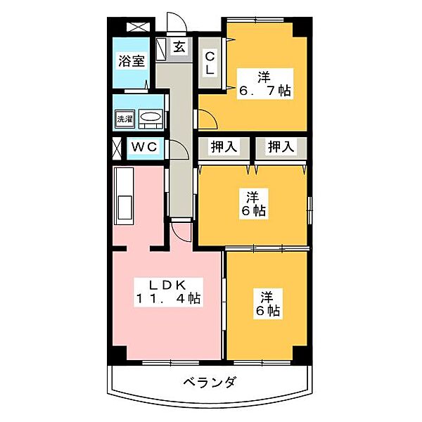 エムエフキングダム ｜岐阜県岐阜市萱場南１丁目(賃貸マンション3LDK・2階・67.66㎡)の写真 その2