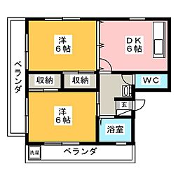 ODKハイツB棟 2DKの間取図画像