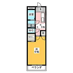 オークヒルズ 1Kの間取図画像