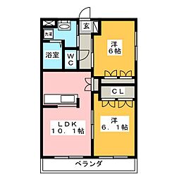 ふぁみーるA棟 2LDKの間取図画像