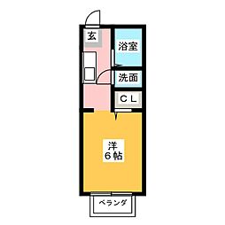 サンブライトA 1Kの間取図画像