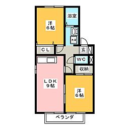 アヴニール幸B 2LDKの間取図画像