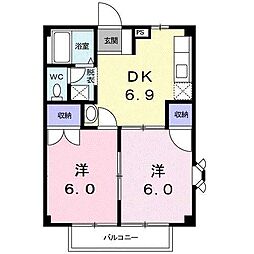 グランドハイツ市川B 2DKの間取図画像