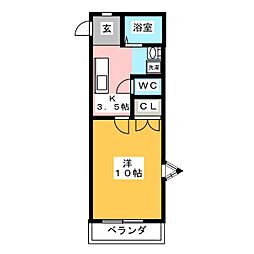 シャトル・ピア 1Kの間取図画像
