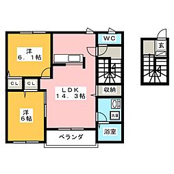 BelleGarden下西郷B 2LDKの間取図画像