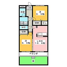 スーペリア松田2 2LDKの間取図画像