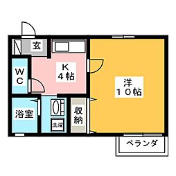 セジュールentopia2A 1Kの間取図画像