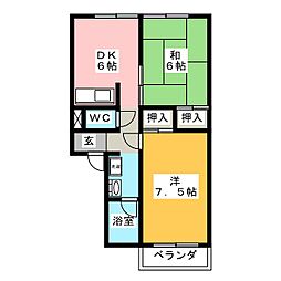 サンティーヌ神山 2DKの間取図画像