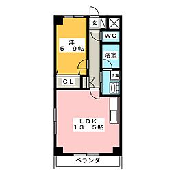 ClavelNagara 1LDKの間取図画像