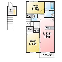 FMahina A棟 2LDKの間取図画像