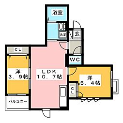 コンフォート東駒爪 2LDKの間取図画像