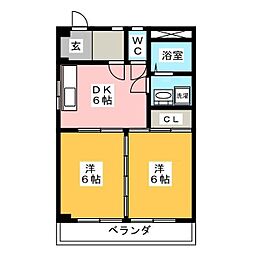 ラ・フォーレ吉野 2DKの間取図画像