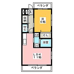 コーポミツワ6 1LDKの間取図画像