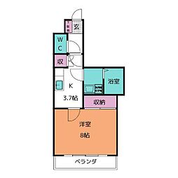 パセール青柳 1Kの間取図画像