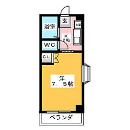サンハイツK 1Kの間取図画像