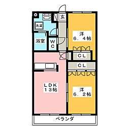 ソレイユ参番館 2LDKの間取図画像