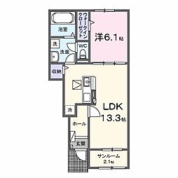 岐阜市東中島2丁目アパート 1LDKの間取図画像