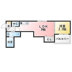 ラ・ガール・ウエストII 1LDKの間取図画像