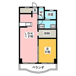 パインリーフ長森本町 1LDKの間取図画像