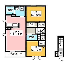 クラヴィエ日向 2LDKの間取図画像