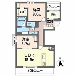 シャーメゾン西岐阜アバンセ 2LDKの間取図画像