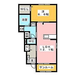 グランテージ2 1LDKの間取図画像