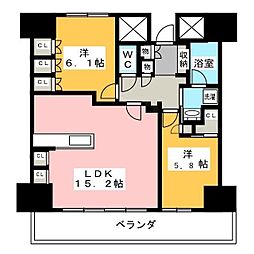 ザ・ライオンズ一条タワー岐阜 2LDKの間取図画像