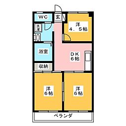 カサイハイツ 3DKの間取図画像