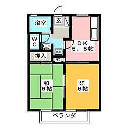 BeeLineまほろばD 2DKの間取図画像