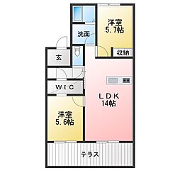 フレグランスヌナミB 2LDKの間取図画像