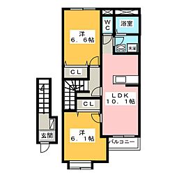 パストラルコーポ 2LDKの間取図画像